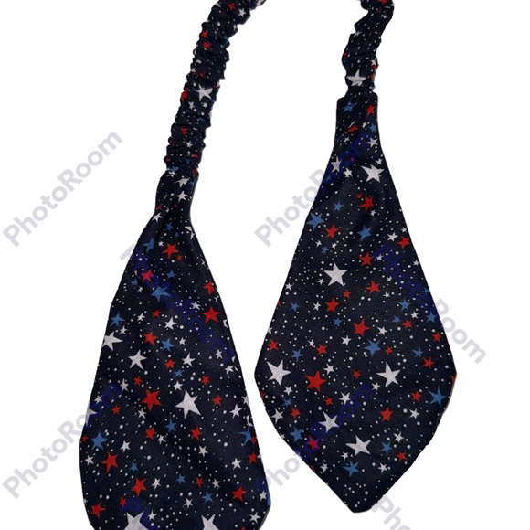 Mini stars scarf tie scrunchie hand made USA red white blue cotton rare print - Picture 2 of 4